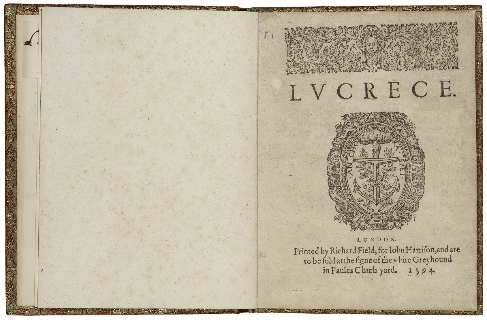 First edition of Lucrece, 1594. Courtesy of the Folger Shakespeare Library. CC BY-SA 4.0.