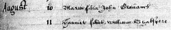 The Holy Trinity Church register entry recording Hamnet Shakespeare’s death. The modernized line reads: August 11 Hamnet filius William Shakespeare. Note that filius is Latin for son of.