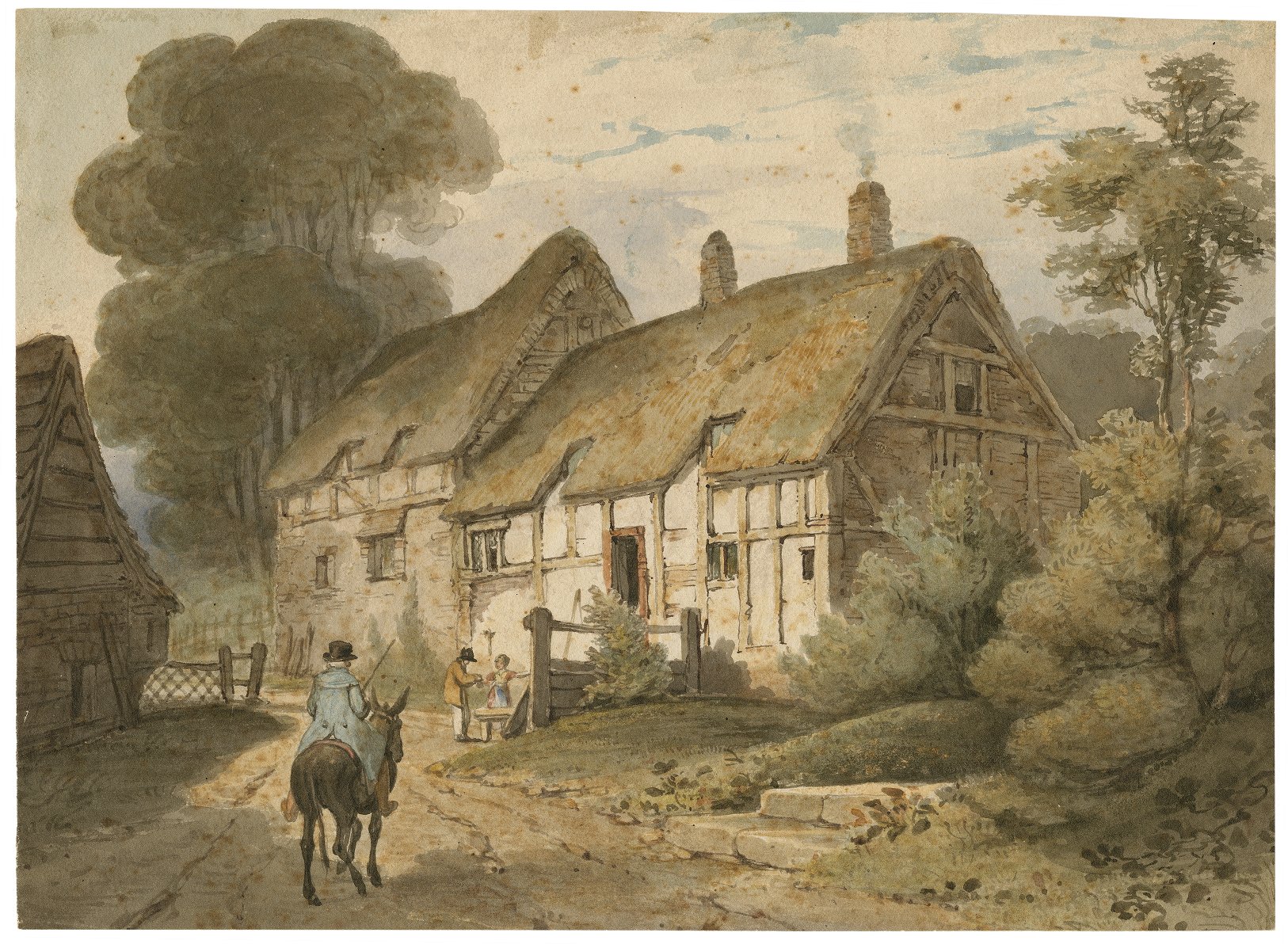 Anne Hathaway’s cottage, Shottery near Warwick. Artwork from an unknown decade in the 1800s. Courtesy of Folger Shakespeare Library. Public Domain.