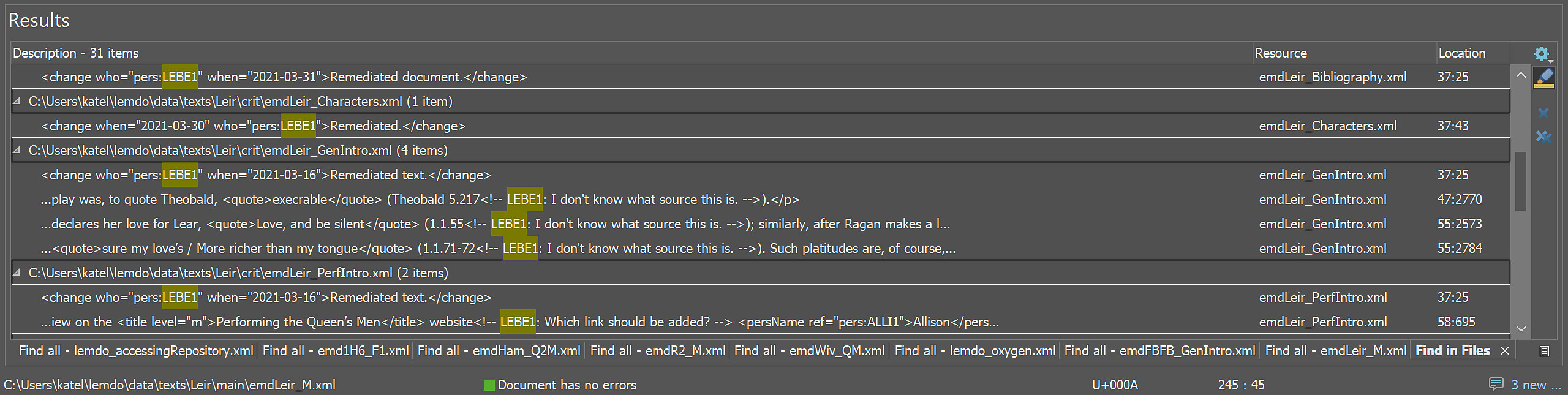 
                           A results bar reads: Description - 31 items. Below is a list of results with LEBE1 hightlighted.
                        