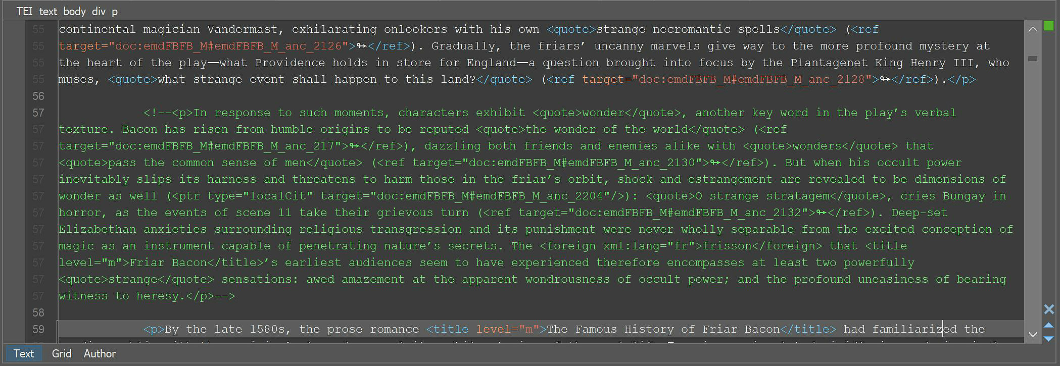 
                           A paragraph prefaced by less than angle bracket ! hyphen hyphen and followed by hyphen hyphen greater than angle bracket
                        