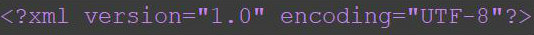 
                           Text reads: less-than angle bracket ? xml version = double quotation mark 1.0 double quotation mark encoding = double quotation mark UTF-8 double quotation mark ? greater-than angle bracket
                        